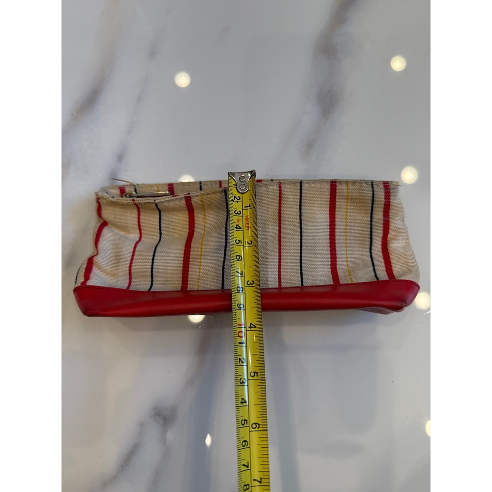 Elizabeth Arden Striped Canvas Cosmetic Bag Red Cream Makeup Pouch - Picture 3 of 5